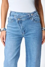 Παντελόνι Jean Wide Leg με Χιαστί Κούμπωμα ΜΠΛΕ - Image 3