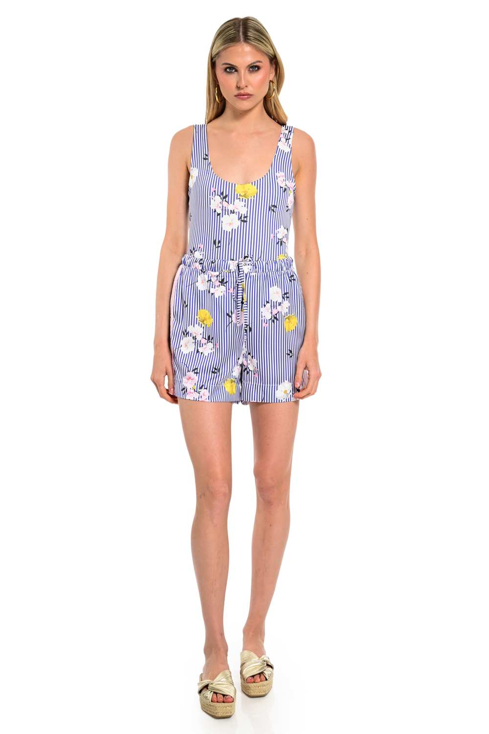IMG_3358 Ριγέ Σορτς με Floral Print - Image 1