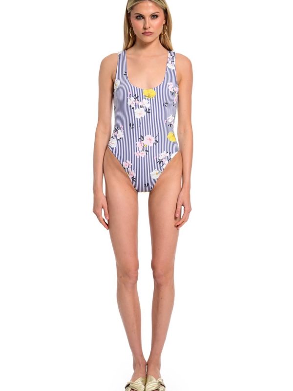 Ολόσωμο Μαγιό Ριγέ με Floral Print